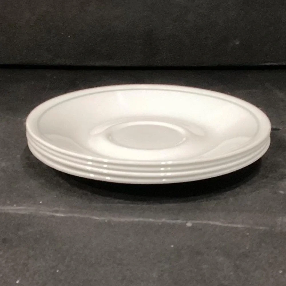 Corelle Corningware White‎ Saucers, Set of 4, Single Green Band, Vtg Dinnerware